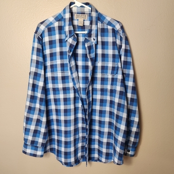 Duluth Trading Co Mens Crosscut Performance Blue Plaid Flannel Shirt-Size L - Picture 5 of 13